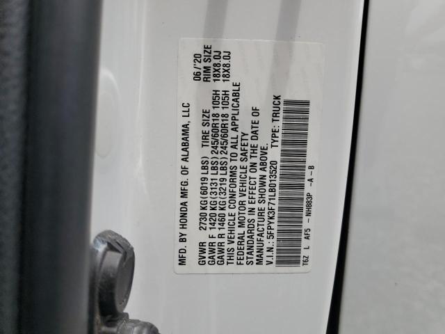 5FPYK3F71LB013520 - 2020 HONDA RIDGELINE RTL 白色 照片 13