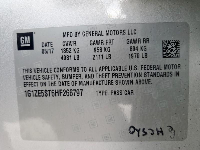 1G1ZE5ST6HF266797 - 2017 CHEVROLET MALIBU LT SILVER photo 12