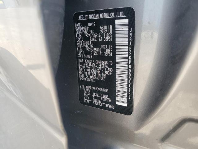 JN8AE2KP8D9065793 - 2013 NISSAN QUEST S SILVER photo 13