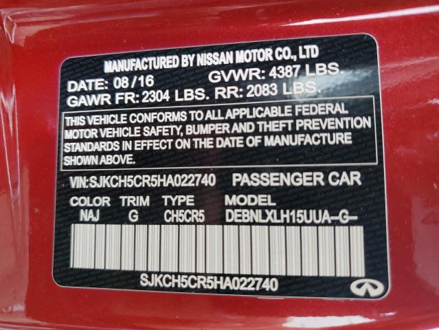 SJKCH5CR5HA022740 - 2017 INFINITI QX30 BASE RED photo 12