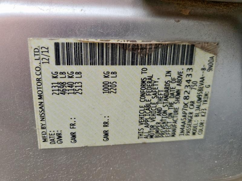 1N4AA5AP7DC823433 - 2013 NISSAN MAXIMA S SILVER photo 13