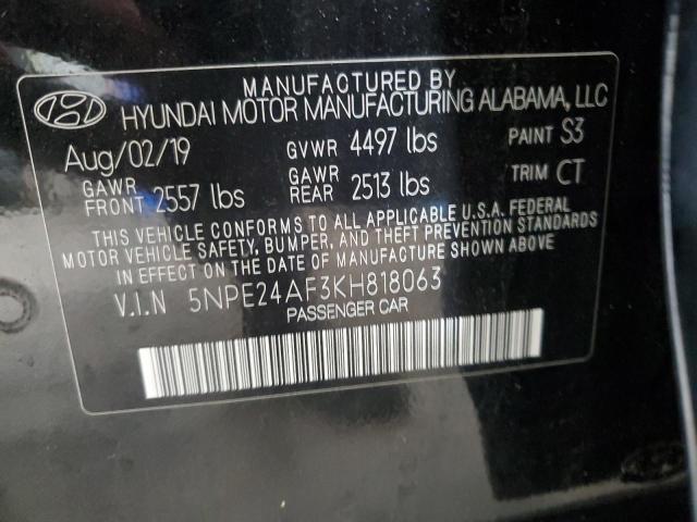 5NPE24AF3KH818063 - 2019 HYUNDAI SONATA SE შავი ფოტო 13