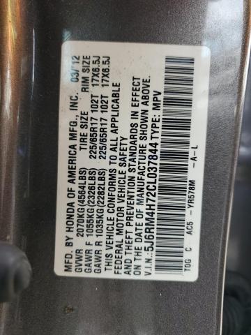5J6RM4H72CL037844 - 2012 HONDA CR-V EXL GRAY photo 14