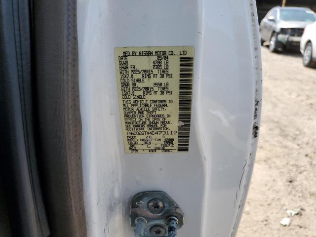 1N6DD26TX4C473117 - 2004 NISSAN FRONTIER KING CAB XE WHITE photo 12