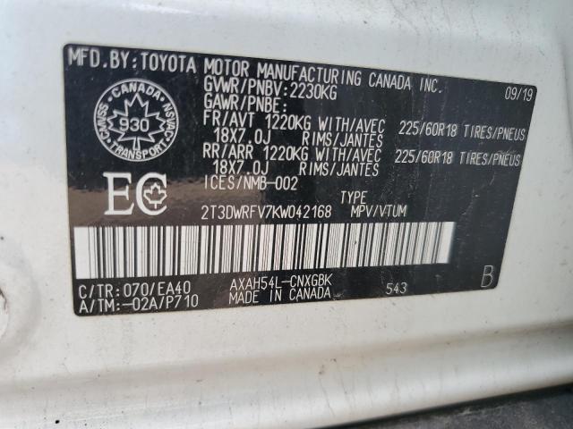 2T3DWRFV7KW042168 - 2019 TOYOTA RAV4 LIMITED أبيض صورة 13