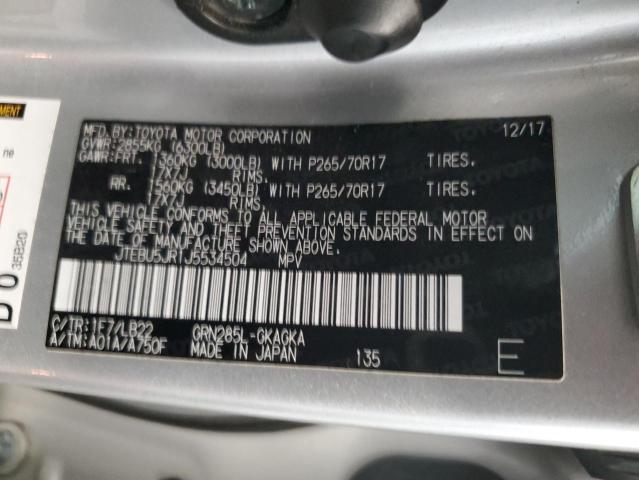 JTEBU5JR1J5534504 - 2018 TOYOTA 4RUNNER SR5/SR5 PREMIUM 银色 照片 13