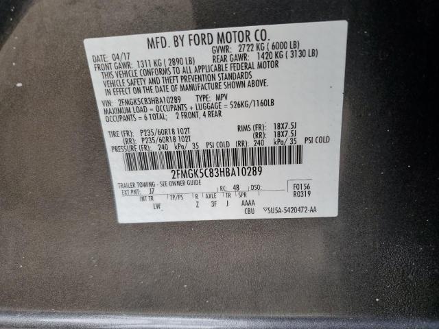 2FMGK5C83HBA10289 - 2017 FORD FLEX SEL GRAY photo 13