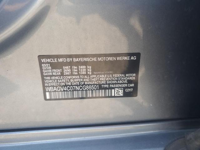 WBAGV4C07NCG86501 - 2022 BMW 840XI GRAY photo 12