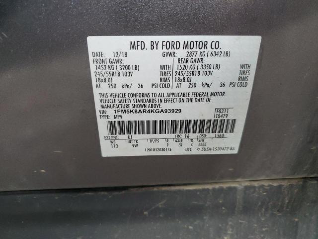 1FM5K8AR4KGA93929 - 2019 FORD EXPLORER POLICE INTERCEPTOR GRAY photo 12