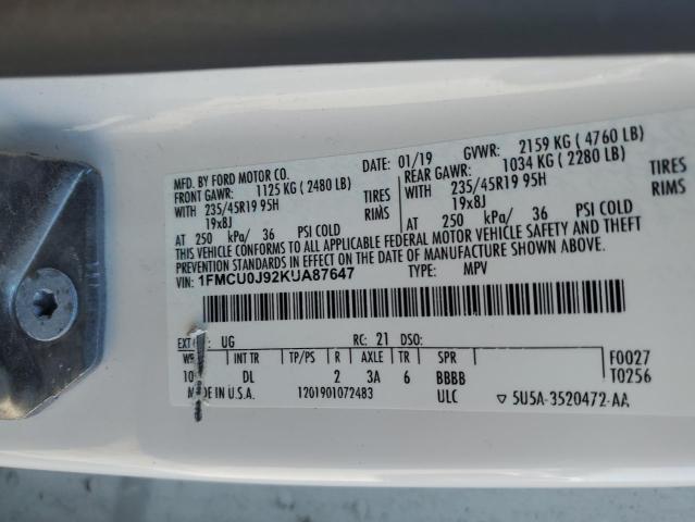 1FMCU0J92KUA87647 - 2019 FORD ESCAPE TITANIUM Blanc photo 13
