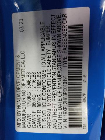 19XFL2H83PE010191 - 2023 HONDA CIVIC SPORT 蓝色 照片 12