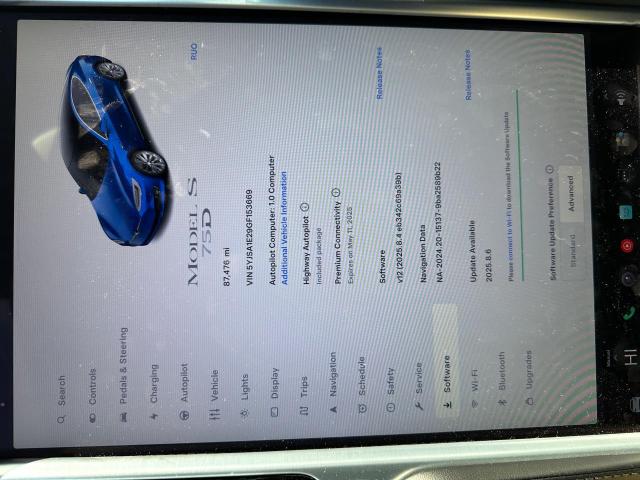 5YJSA1E29GF153669 - 2016 TESLA MODEL S Niebieski zdjęcie 8