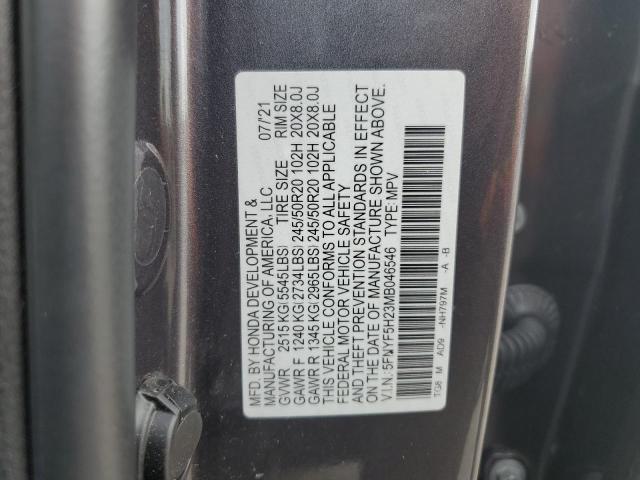 5FNYF5H23MB046546 - 2021 HONDA PILOT SE GRAY photo 13