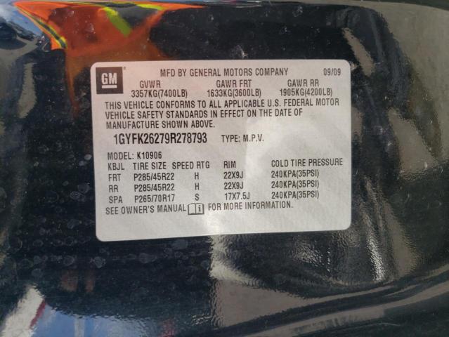 1GYFK26279R278793 - 2009 CADILLAC ESCALADE ESV LUXURY BLACK photo 13