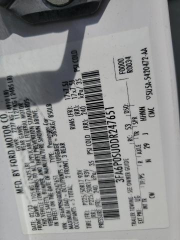 3FA6P0SU0DR247651 - 2013 FORD FUSION TITANIUM PHEV WHITE photo 12