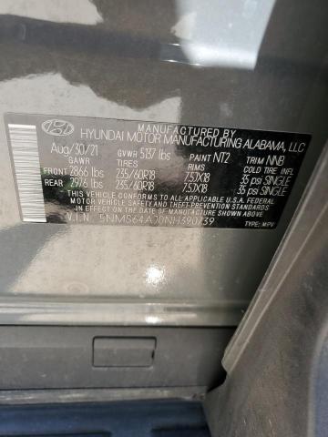 5NMS64AJ0NH390739 - 2022 HYUNDAI SANTA FE SEL GRAY photo 12