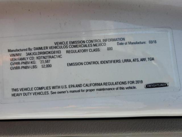 3AKJGLDR6KDKG6163 - 2019 FREIGHTLINER CASCADIA 1 თეთრი ფოტო 9