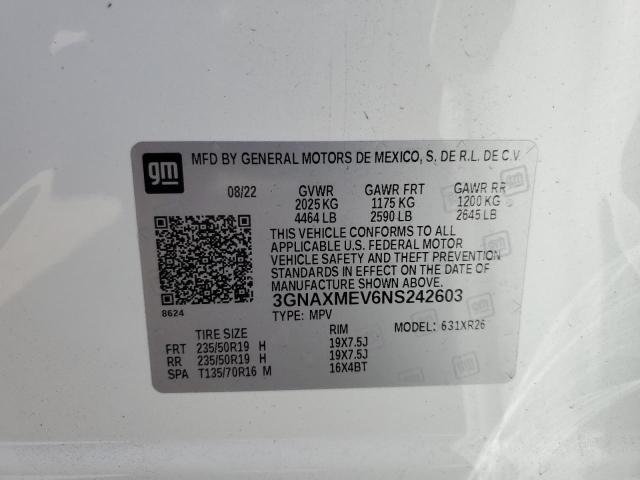 3GNAXMEV6NS242603 - 2022 CHEVROLET EQUINOX RS WHITE photo 12