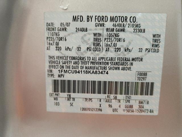 1FMCU94118KA83474 - 2008 FORD ESCAPE LIMITED SILVER photo 13