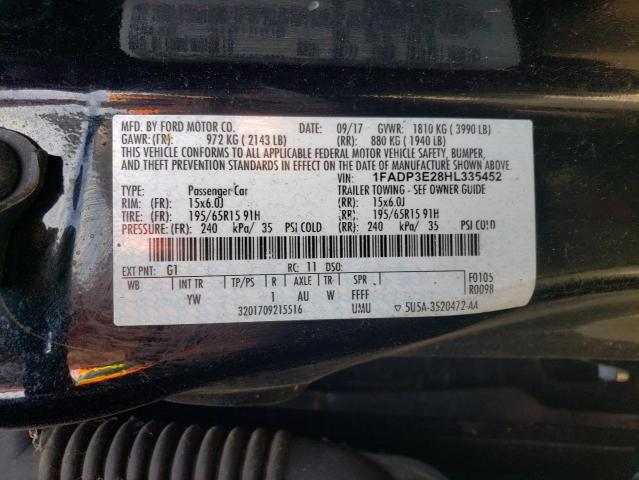 1FADP3E28HL335452 - 2018 FORD FOCUS S BLACK photo 12