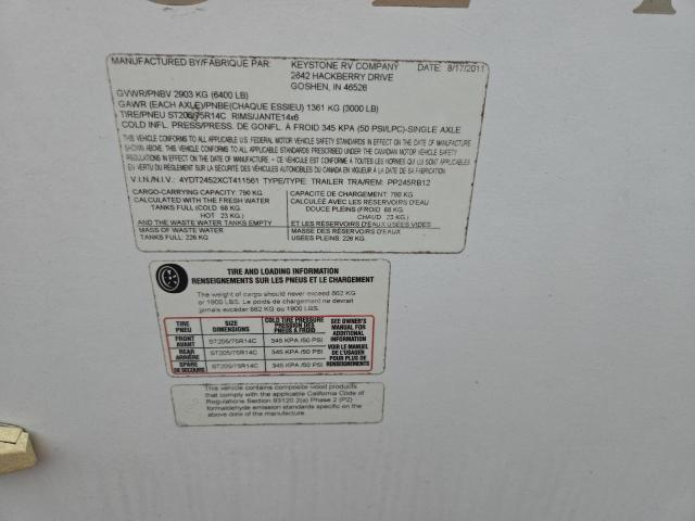 4YDT2452XCT411561 - 2012 KEYSTONE PASSPORT WHITE photo 10