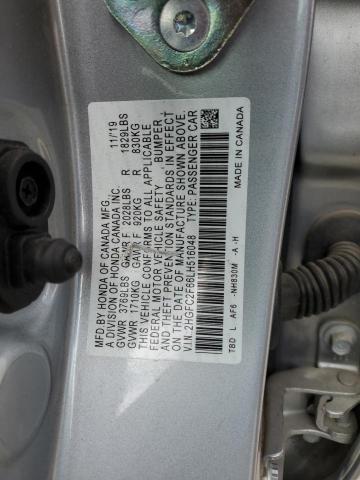 2HGFC2F66LH516048 - 2020 HONDA CIVIC LX SILVER photo 12