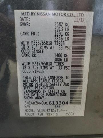 5N1AR2MM0DC613304 - 2013 NISSAN PATHFINDER S GRAY photo 13