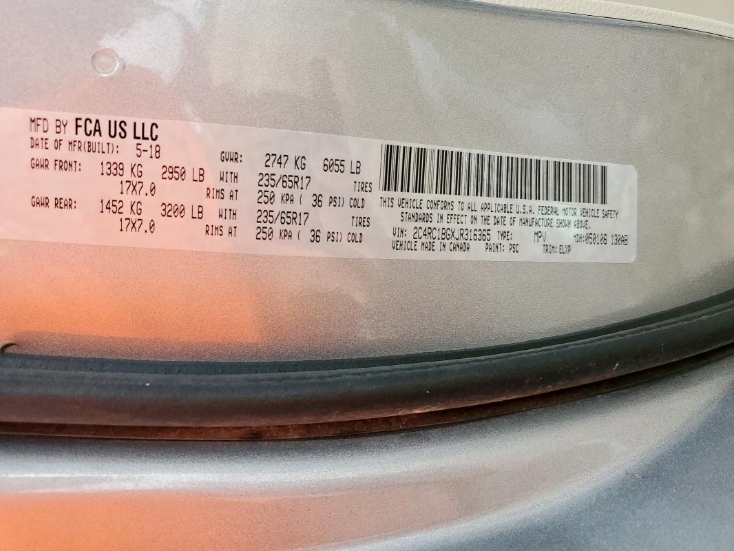 2C4RC1BGXJR316365 - 2018 CHRYSLER PACIFICA TOURING L SILVER photo 13