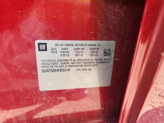 2G4GT5GX4F9263141 - 2015 BUICK REGAL GS მუქწითელი ფოტო 10