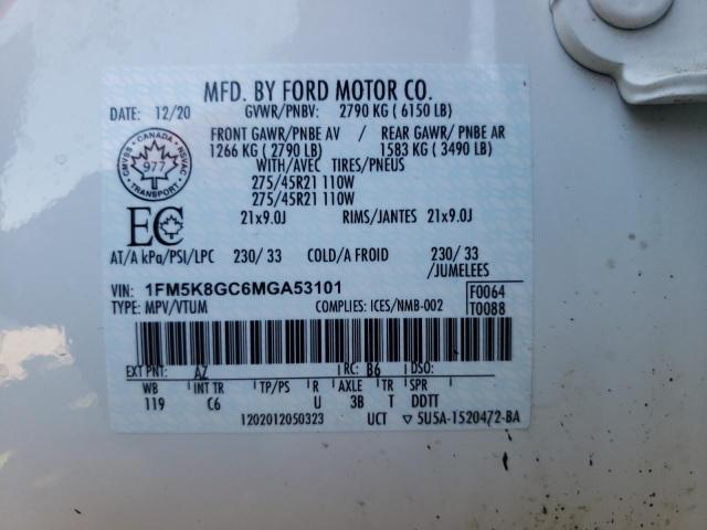 1FM5K8GC6MGA53101 - 2021 FORD EXPLORER ST WHITE photo 14