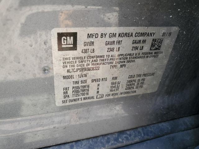 KL7CJPSB5KB838322 - 2019 CHEVROLET TRAX 1LT ნაცრისფერი ფოტო 13