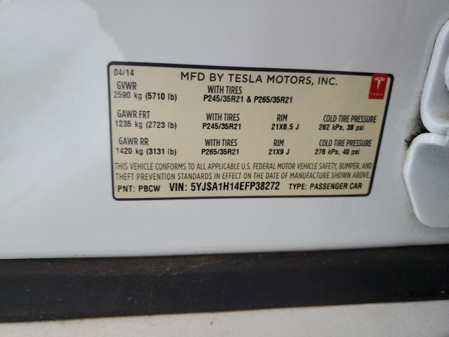 5YJSA1H14EFP38272 - 2014 TESLA MODEL S Սպիտակ լուսանկար 12