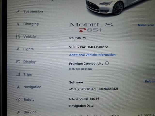 5YJSA1H14EFP38272 - 2014 TESLA MODEL S Սպիտակ լուսանկար 9