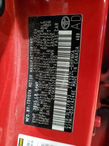 2T1KR32E85C374250 - 2005 TOYOTA COROLLA MA XR RED photo 12