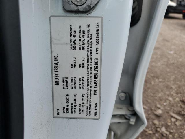 5YJ3E1EB1LF621073 - 2020 TESLA MODEL 3 Blanco foto 12