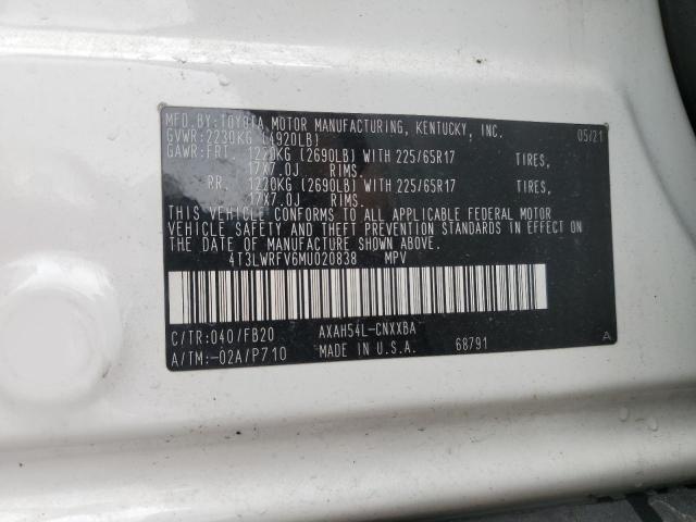 4T3LWRFV6MU020838 - 2021 TOYOTA RAV4 LE WHITE photo 13