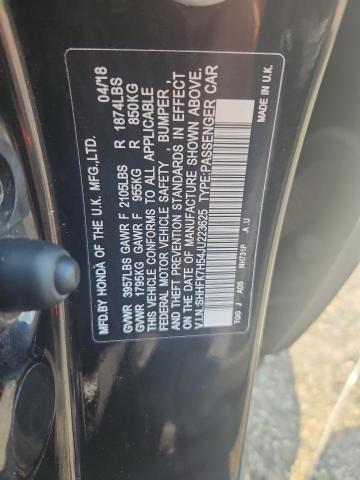 SHHFK7H54JU223625 - 2018 HONDA CIVIC EX შავი ფოტო 12