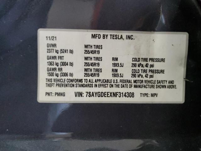 7SAYGDEEXNF314308 - 2022 TESLA MODEL Y 灰色 照片 13