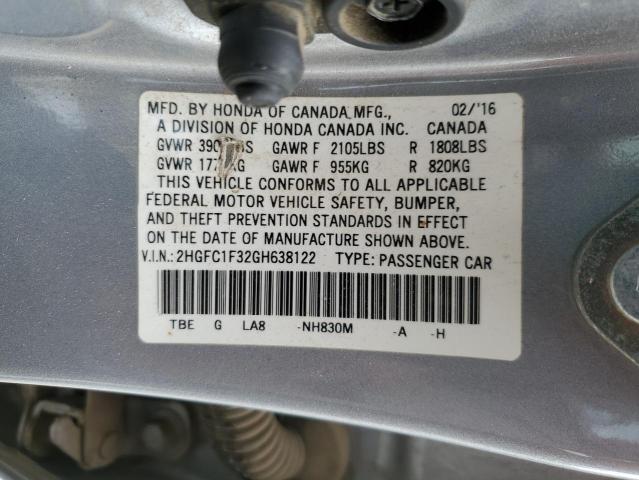 2HGFC1F32GH638122 - 2016 HONDA CIVIC EX Gümüş foto 12