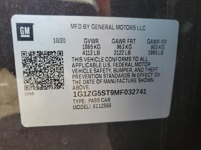 1G1ZG5ST9MF032741 - 2021 CHEVROLET MALIBU RS 紫色 照片 12