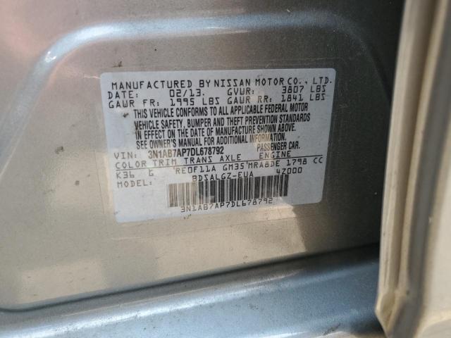 3N1AB7AP7DL678792 - 2013 NISSAN SENTRA S GRAY photo 12