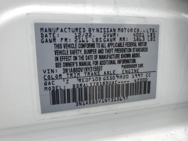 3N1AB8DV1NY315697 - 2022 NISSAN SENTRA SR WHITE photo 12