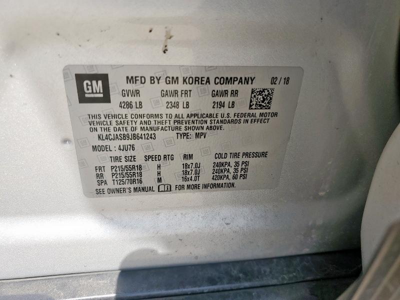 KL4CJASB9JB641243 - 2018 BUICK ENCORE PREFERRED Gümüş foto 13