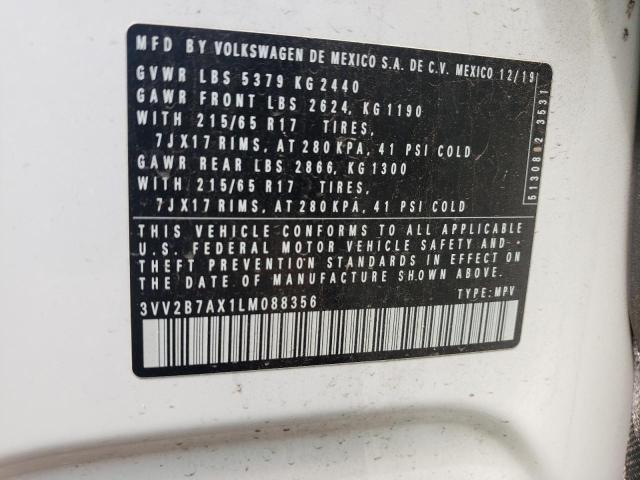 3VV2B7AX1LM088356 - 2020 VOLKSWAGEN TIGUAN SE თეთრი ფოტო 13