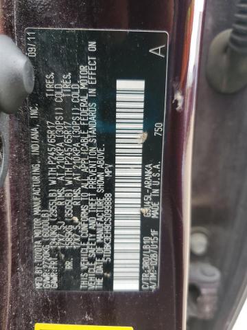 5TDBK3EH9CS099888 - 2012 TOYOTA HIGHLANDER BASE Bordo foto 13