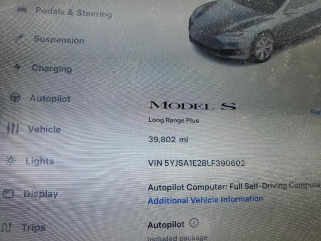 5YJSA1E28LF390602 - 2020 TESLA MODEL S Boz foto 9