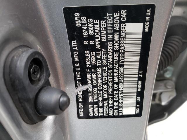 SHHFK7H49KU422565 - 2019 HONDA CIVIC SPORT 银色 照片 12
