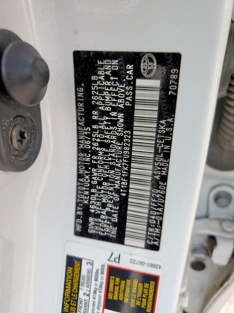 4T1BF1FK7FU982323 - 2015 TOYOTA CAMRY LE WHITE photo 12