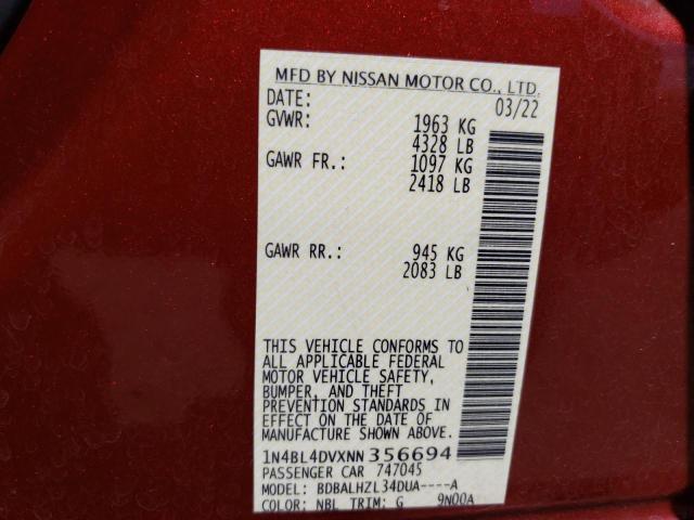 1N4BL4DVXNN356694 - 2022 NISSAN ALTIMA SV RED photo 12