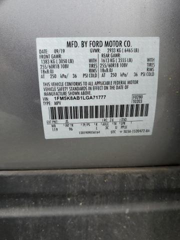 1FM5K8AB1LGA71777 - 2020 FORD EXPLORER POLICE INTERCEPTOR Արծաթագույն լուսանկար 14